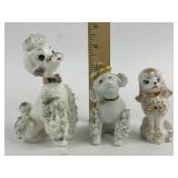 Ceramic White Poodle Figurines with Gold Accents