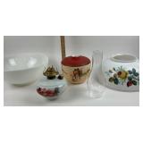 Glass Oil Lamp, Chimney, Painted Shades