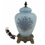 Working Frosted Glass Table Lamp With Floral Desig