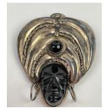 Mexican Sterling & black onyx brooch. Total