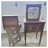 Wood Side Table With Drop Leaf Sides & Heart