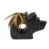 Native American stone bear fetish, signed by the