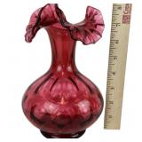 Fenton Cranberry Coin Dot Vase