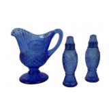 Avon Blue Glass Pitcher, Salt And Pepper Shakers
