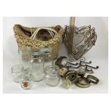Glass Jars, Metal Hooks, Raffia Tote, Wire Heart B