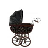 Antique Victorian Wicker Doll Pram Black & Brown
