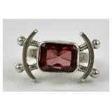 Hammered sterling & garnet Modernist ring size
