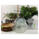 Decorative Baskets, Glass Plates, Faux Plants