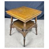Carved Wood Two-Tier Side Table