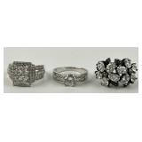 (3) sterling & stone rings sizes 5.5, 6.5, 7.75.