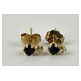 Pair 14k gold, sapphire & diamond earrings. Total