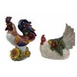 Hand Painted Ceramic Glazed Rooster, Hen Figurines