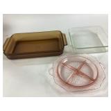 Glass Bakeware, Pink Divided Plate