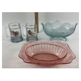 Pink Depression Glass, Blue Jeanette Glass Bowl, L