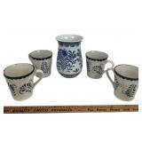 Blue And White Floral Mug Set & Hobby Lobby Vase