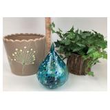 Glazed Scallop Planter, Solar Teardrop Art Glass L