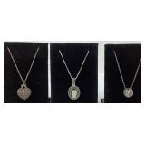 (3) sterling necklaces - carved shell cameo,