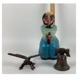 Cast Iron Dragonfly, Liberty Bell, Witch Figurine