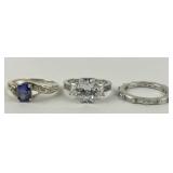 (3) sterling & stone rings sizes 6.75, 7 & 8.