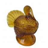 Amber Glass Turkey Lidded Candy Dish