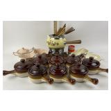 (8) bean pot/ French onion stoneware pots with