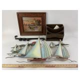 Metal sail boat wall art, Duck art with flocked