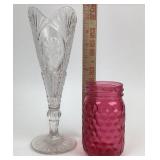 Vases: Pink Octagon Jar, Clear Glass Flute