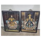 Pair Of Chinese Reverse Glass Paintings Depicting