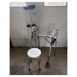 Crutches, walker, shower seat