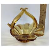 Art Glass Amber Split Handled Basket