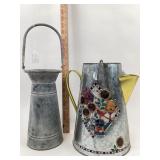 Galvanized Planter & Sunflower Pitcher Container