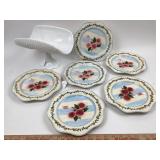 Milk Glass Banana Boat & Rose Butterfly Plates