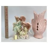 Haeger Pink Swan Vase, Roman Seraphim Sisters Figu