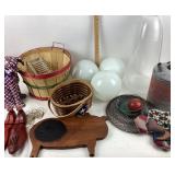 Decorative Items, Glass Bulb Lamp Shades, Baskets,