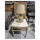 Wood Chair With Vinyl Seat & Pumpkin Table Lamp