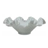 Fenton White Milk Glass Ruffled Hobnail Bowl