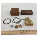 Dancing Mesh Bag, Costume Jewelry, Carved Wooden B