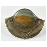 JSF Signed bronze tone brooch with cabochon