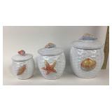 Porcelain Canisters With Seashell Accents