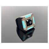 GSJ .925 Sterling Silver Turquoise and Onyx ring