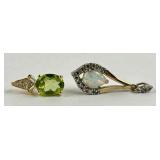 (2) sterling pendants - opal & peridot, both with