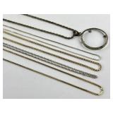 (5) sterling necklaces, one with empty coin