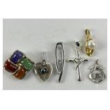 (6) sterling & stone or pearl pendants. Total