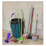 Brooms, sweeper, trash cans, swiffers