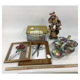 Ceramic Dish, Stained Glass, Snowman Soft Figurine