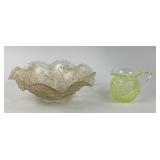 Carnival Glass Bowl, Uranium Glass Pitcher