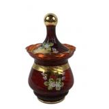Ruby Red Glass Lidded Decorative Jar With Gold Flo