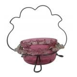 Cranberry Glass Bowl With Wire Stand