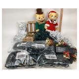 Christmas Bear Plush Pair & Unused Multicolor Stri