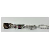 (4) sterling rings with stones,  sizes 7 (2), 7.5